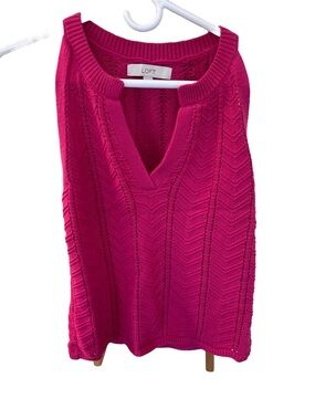LOFT Hot Pink V-Neck Sleeveless Knit Top